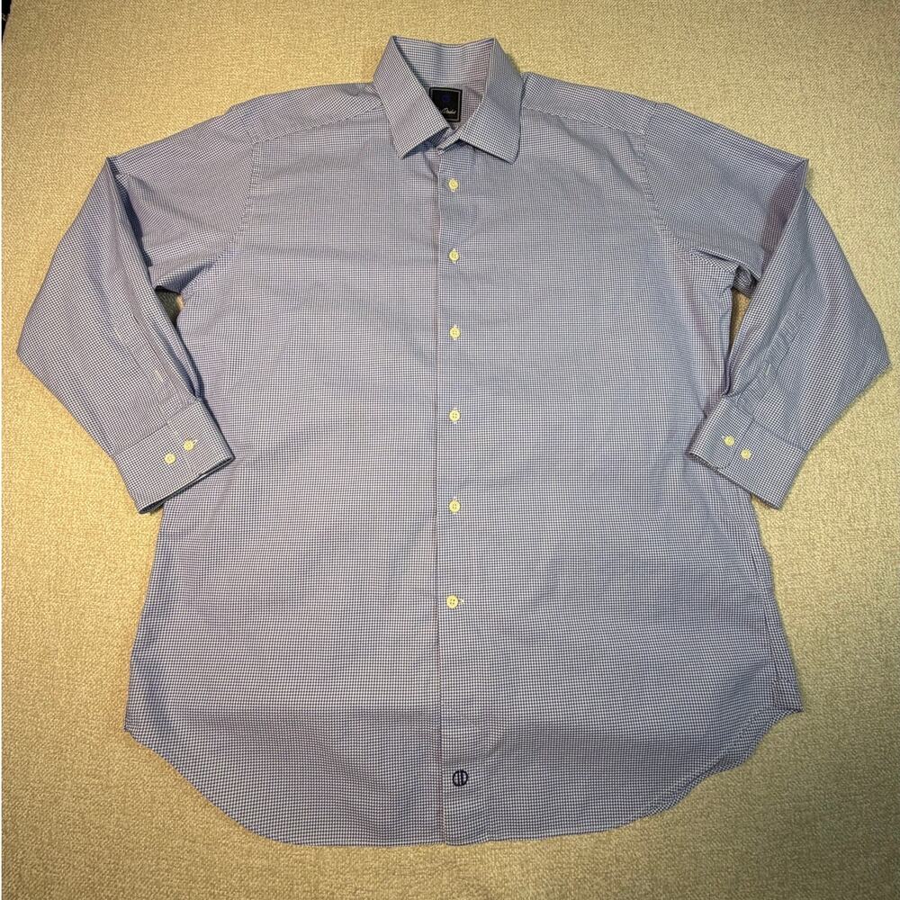 David Donahue Men 2XL Blue White Button Front Dress Shirt Long Sleeve Office